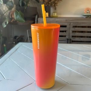 Starbucks Tumbler Summer 2022 Pink Orange Ombre Stainless Steel 24 Oz Cup Lemon